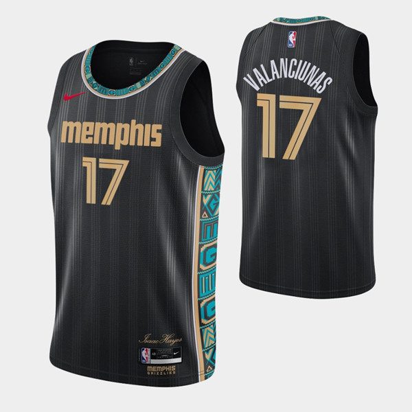 Men's Memphis Grizzlies #17 Jonas Valanciunas Black NBA 2020-21 City Swingman Stitched Jersey Men's Memphis Grizzlies #17 Jonas Valanciunas Black NBA 2020-21 City Swingman Stitched Jersey